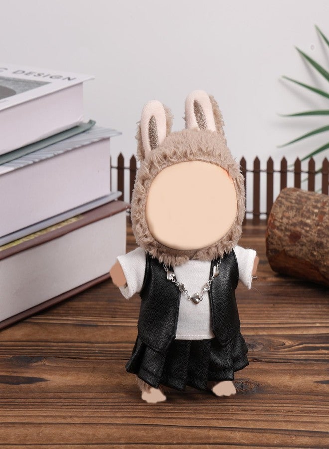 Penitue 4pcs Skirt Outfit Set for Dolls, Mini Doll Clothes Set Includes T-Shirt, Black Leather Jacket, Mini Skirt and Necklace, Cool Doll Clothes Accessories for Collectors & Fans - Image 4